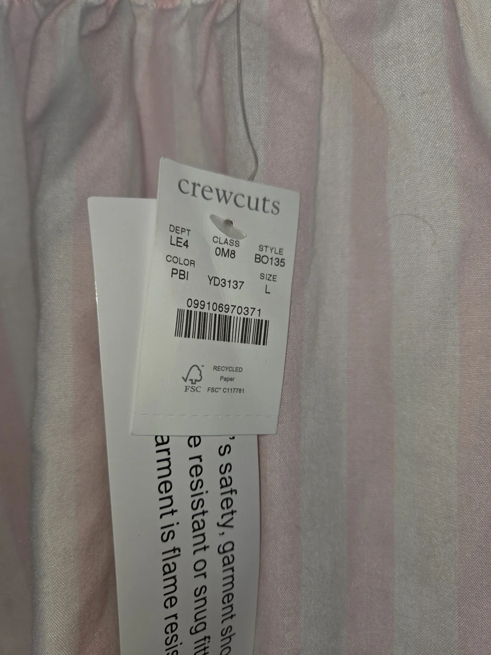 Crewcuts Pink and White Stripe Ruffle-Shoulder Pajamas. Size Large